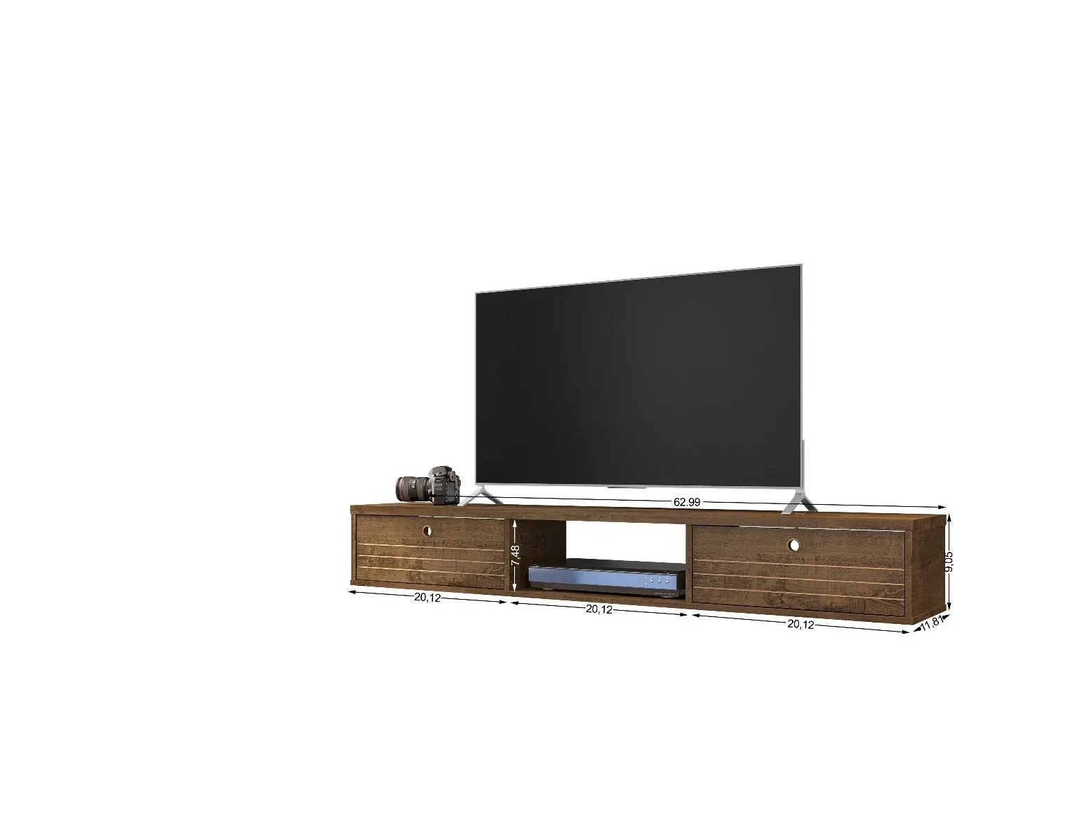 Liberty 62.99 Mid-Century Modern Floating Office Desk with 3 Shelves in Rustic Brown
