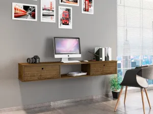 Liberty 62.99 Mid-Century Modern Floating Office Desk with 3 Shelves in Rustic Brown