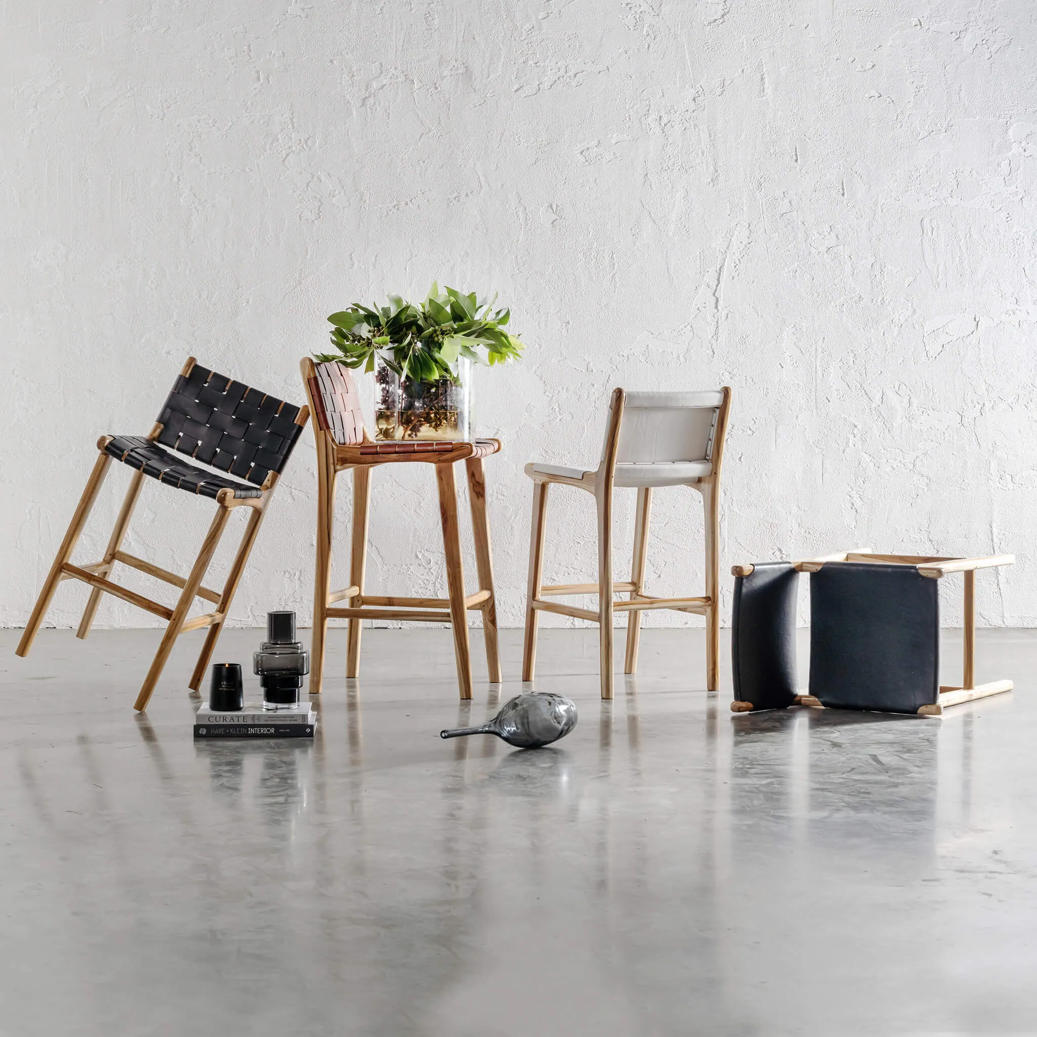 MALAND WOVEN LEATHER BAR CHAIRS  |  BUNDLE   SAVE  |  HIGH   LOW  |  WHITE LEATHER HIDE
