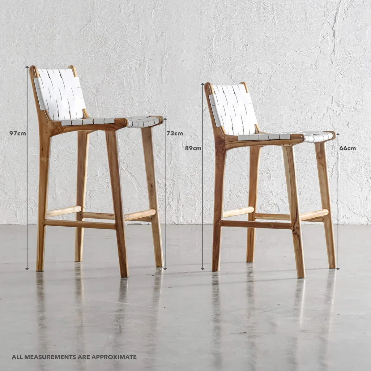 MALAND WOVEN LEATHER BAR CHAIRS  |  BUNDLE   SAVE  |  HIGH   LOW  |  WHITE LEATHER HIDE
