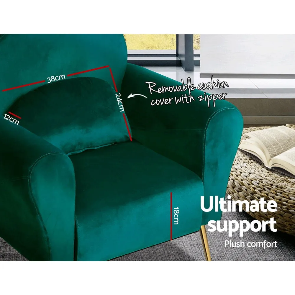 Maryjane Accent Velvet Cushion Lounge Armchair - Green