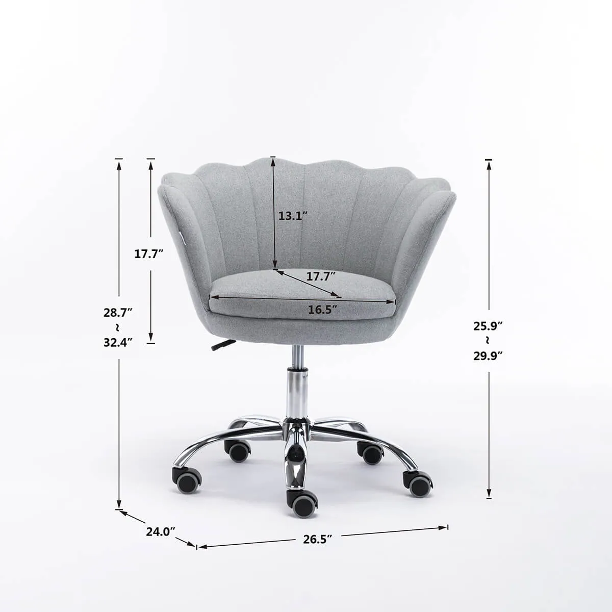 Modern Home Office Chair, Cute Velvet Upholstered Shell Chair Adjustable Swivel Vanity Chair for Women, Light Gray