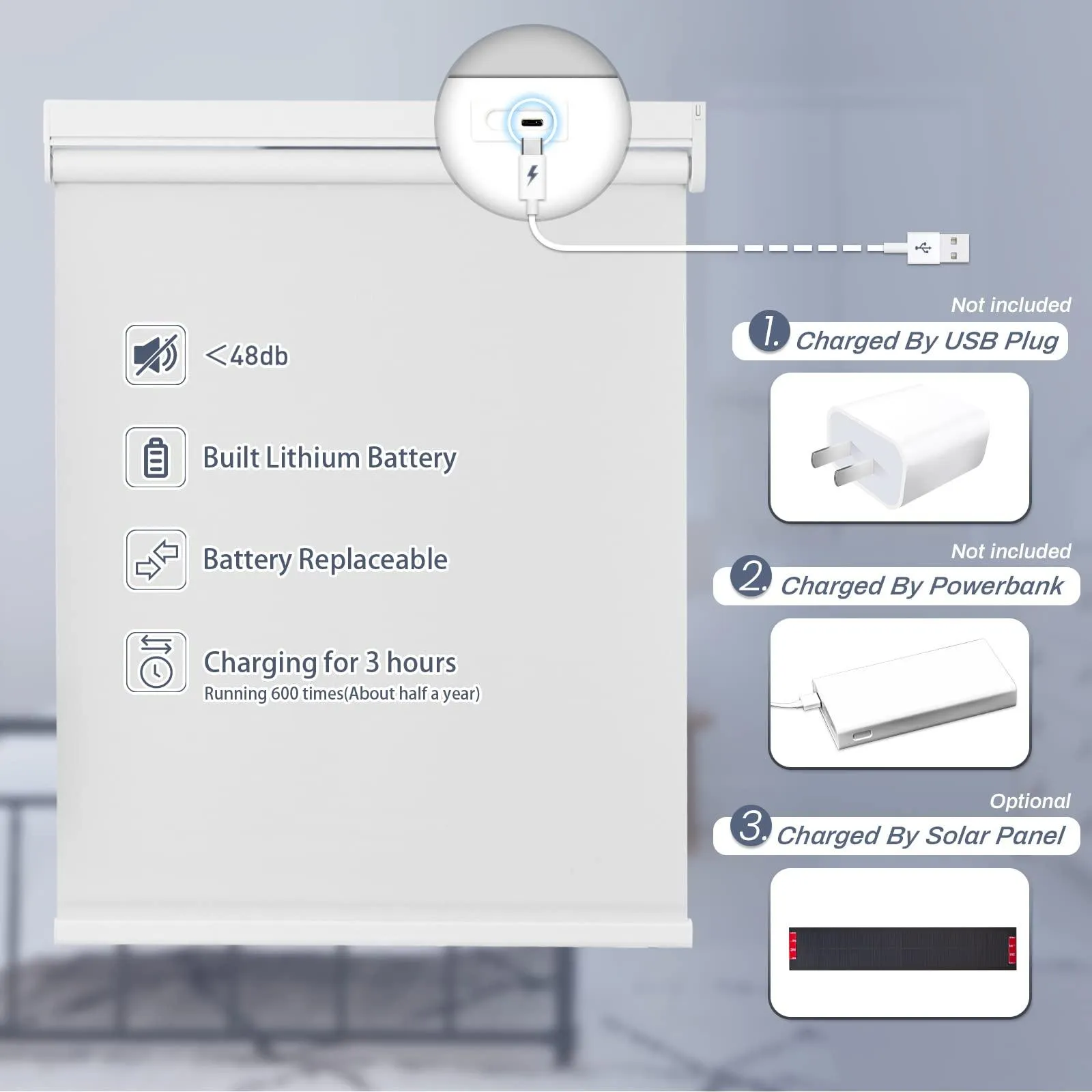 Motorized | Light Filtering | Rechargeable | Roller Shades | Customizable