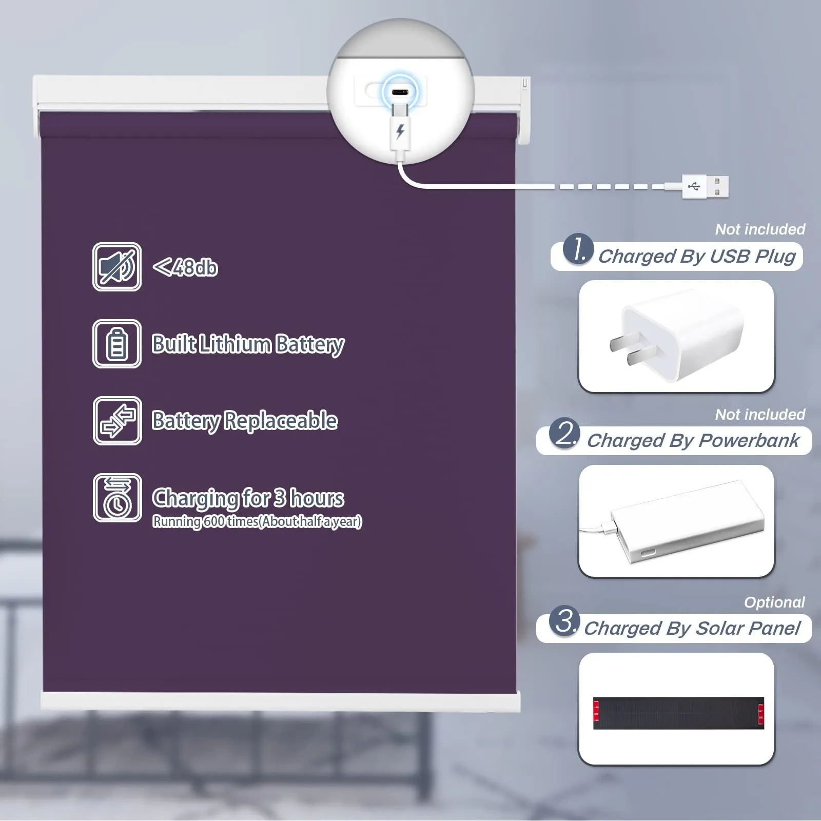 Motorized | Light Filtering | Rechargeable | Roller Shades | Customizable