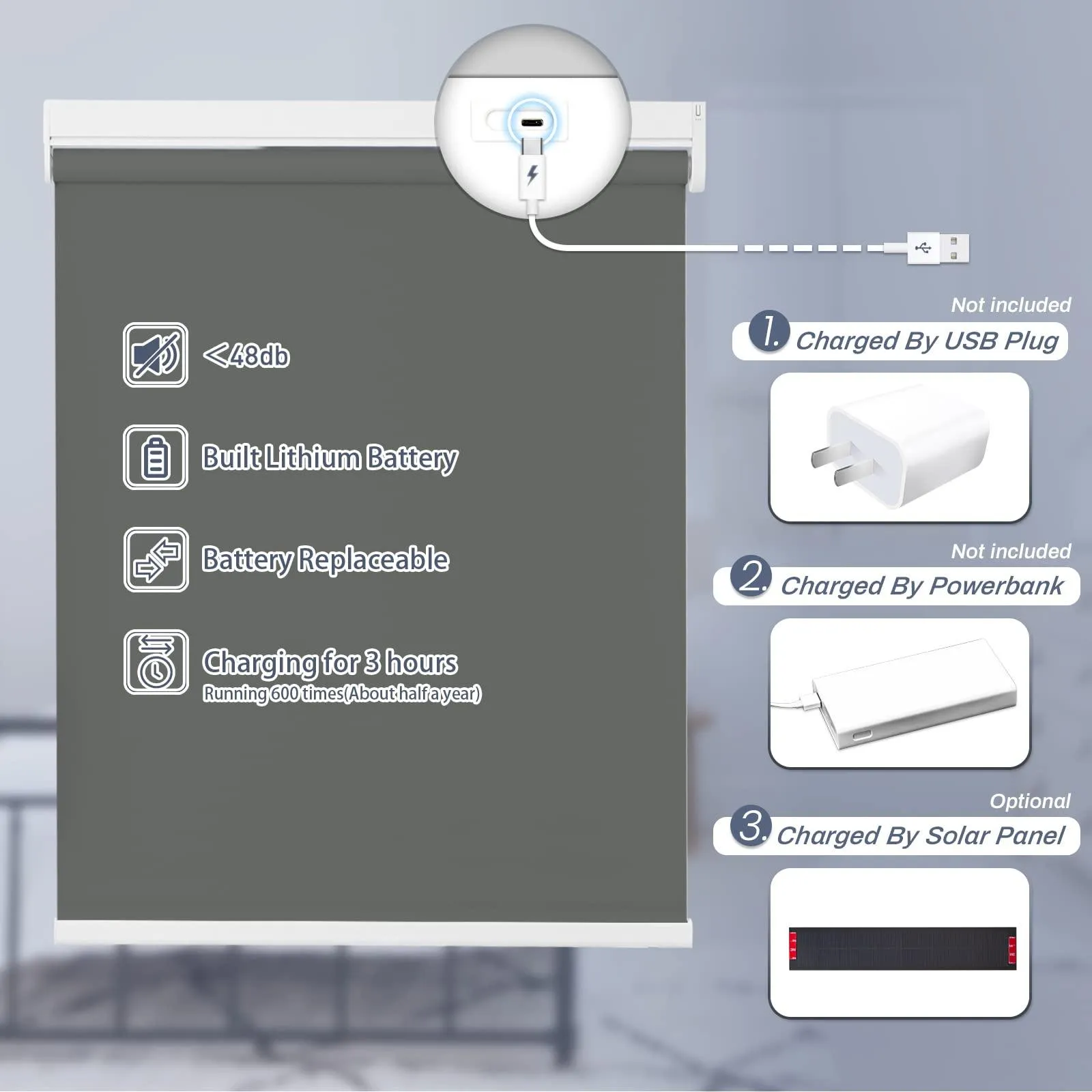 Motorized | Light Filtering | Rechargeable | Roller Shades | Customizable