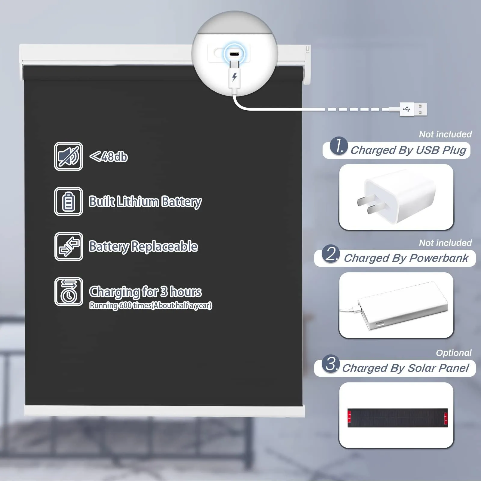 Motorized | Light Filtering | Rechargeable | Roller Shades | Customizable