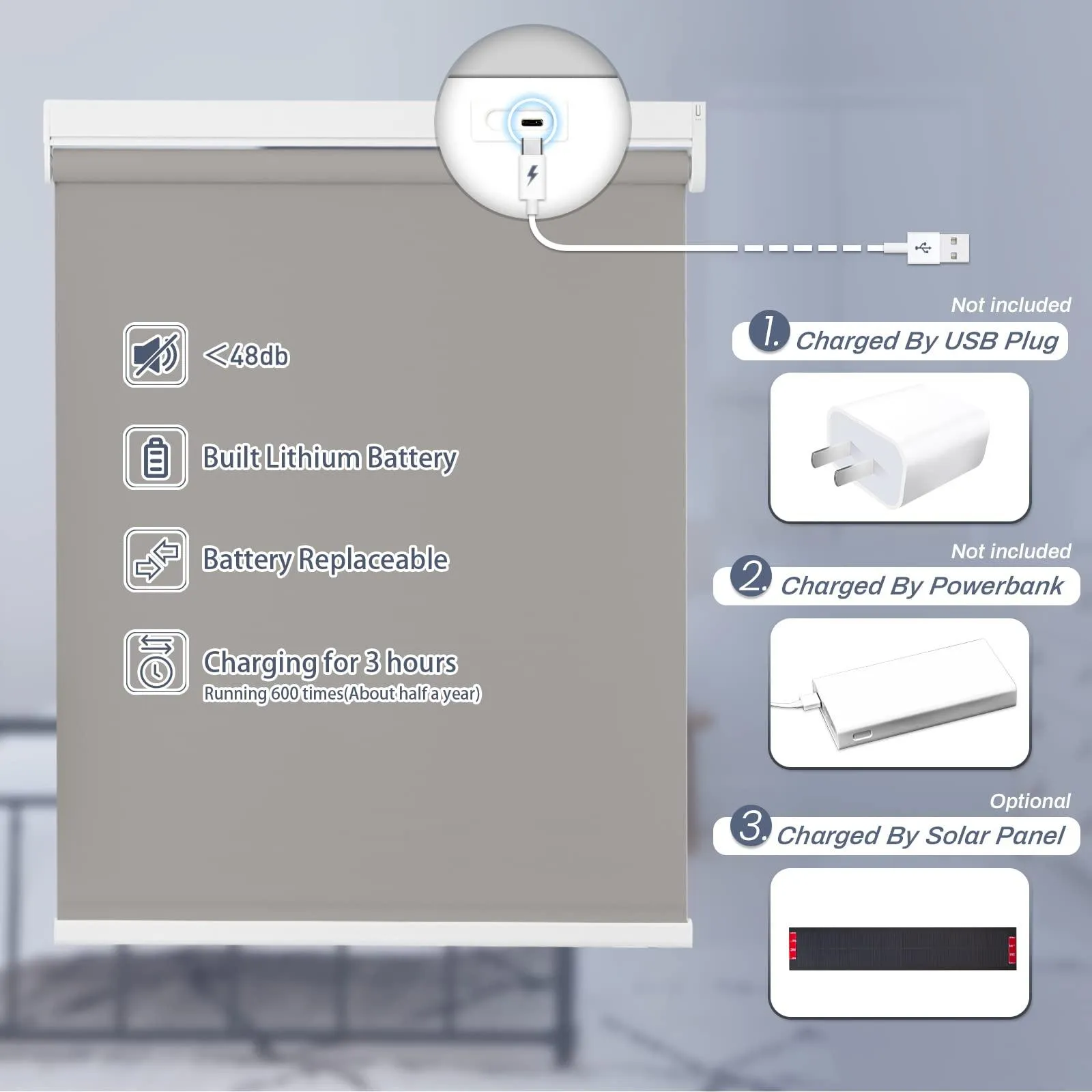 Motorized | Light Filtering | Rechargeable | Roller Shades | Customizable