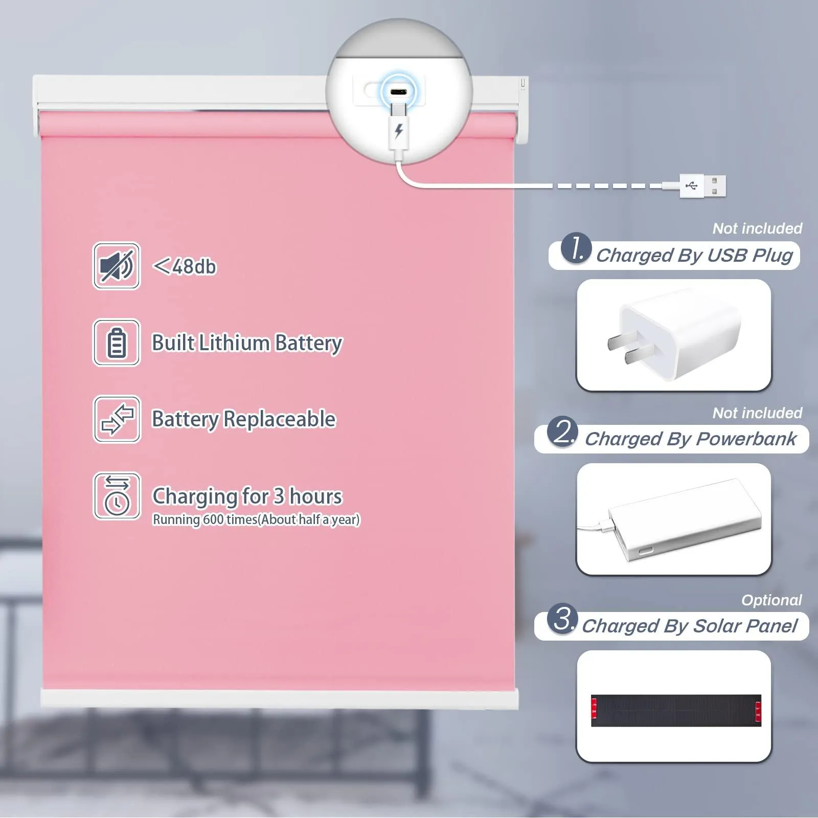 Motorized | Light Filtering | Rechargeable | Roller Shades | Customizable