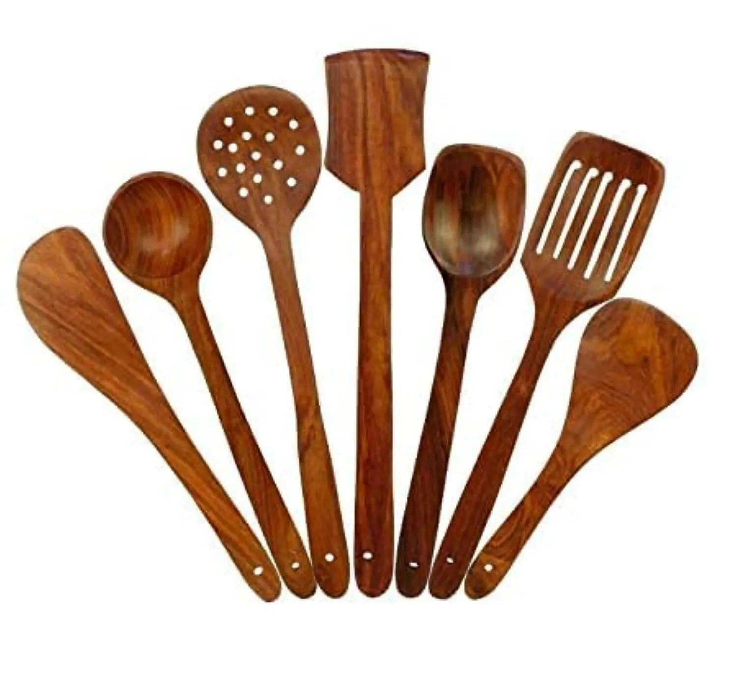 Multispace Wooden Serving & Cooking Utensil Spoons for Your Kitchen (7-Piece,Brown)