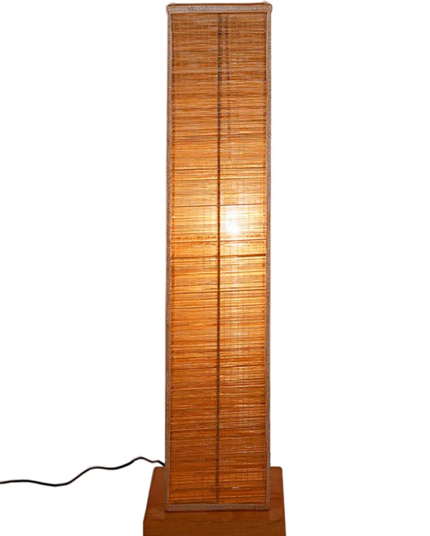 Natural Bamboo Square Shade Floor Lamp With Wood Base | 2.8 Feet