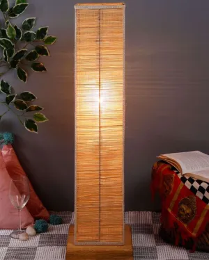 Natural Bamboo Square Shade Floor Lamp With Wood Base | 2.8 Feet