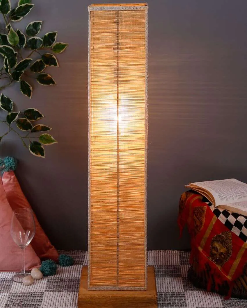 Natural Bamboo Square Shade Floor Lamp With Wood Base | 2.8 Feet