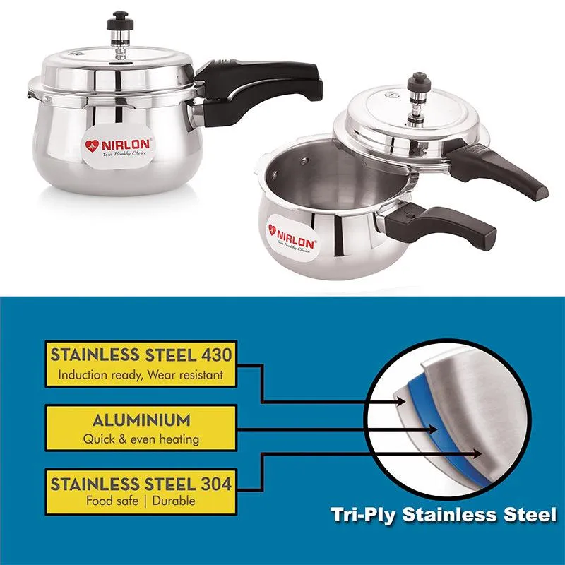 Nirlon Steel Pressure Cooker - 2000 ML/ 8 Inches