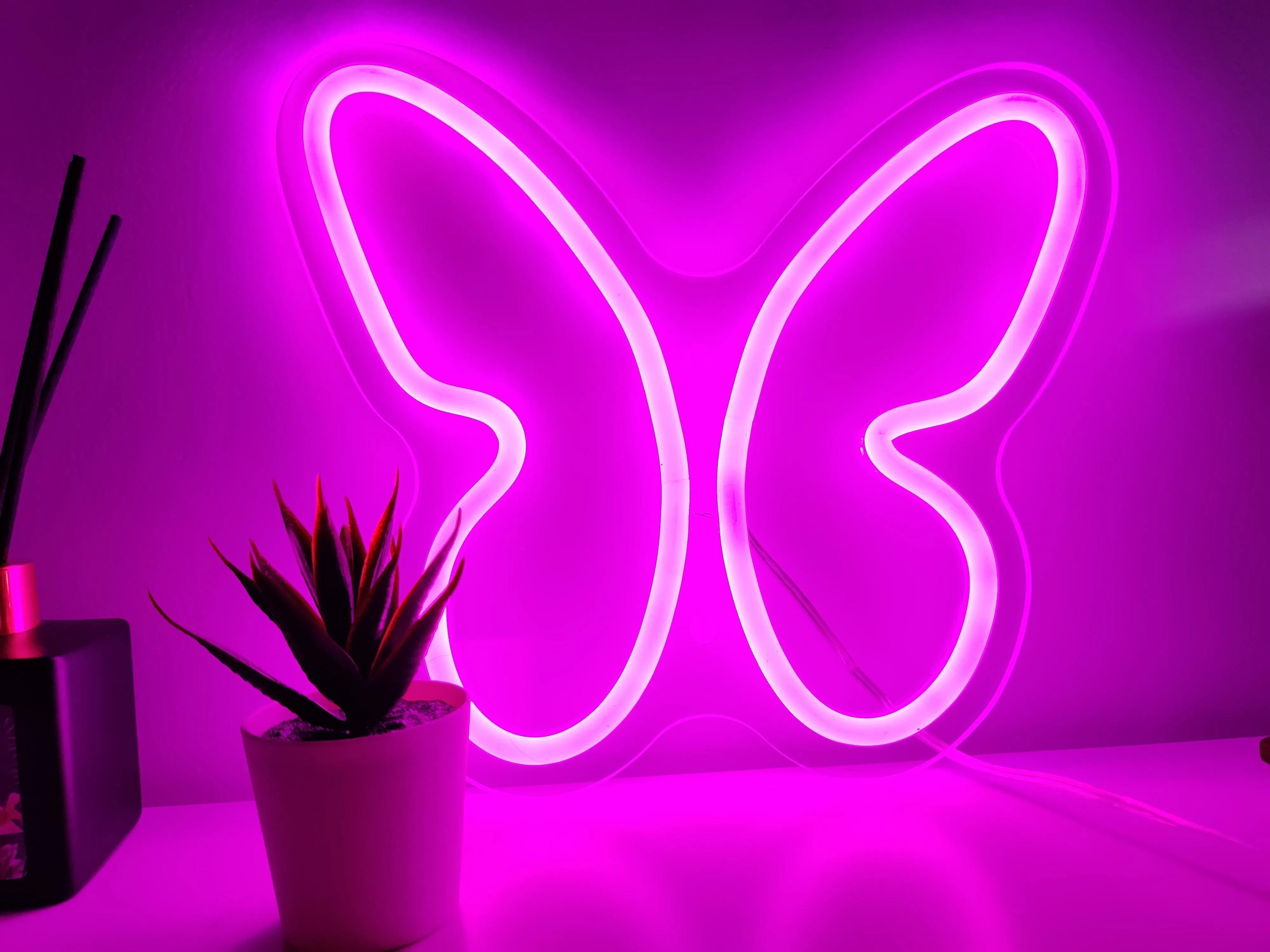 Pink Butterfly LED Neon Sign - Customizable Wall Decor