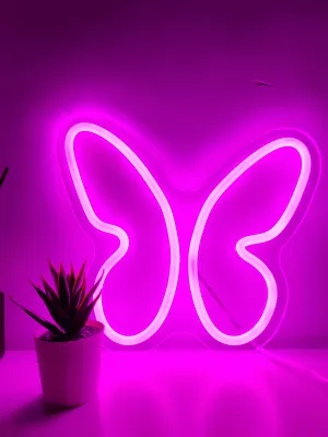 Pink Butterfly LED Neon Sign - Customizable Wall Decor