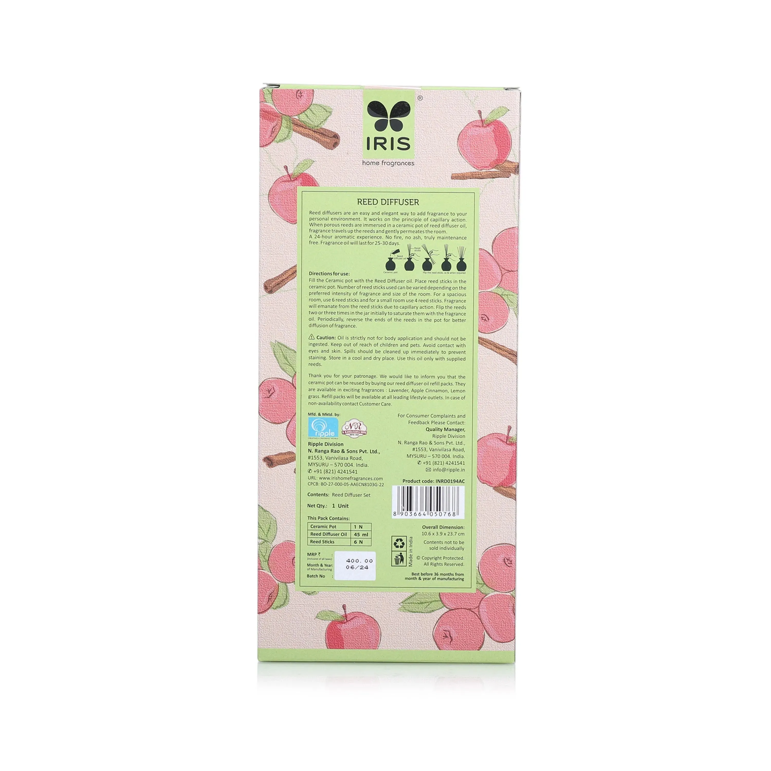Reed Diffuser Set | Multiple Fragrance | 4.5 x 2.2 x  9.4 inches