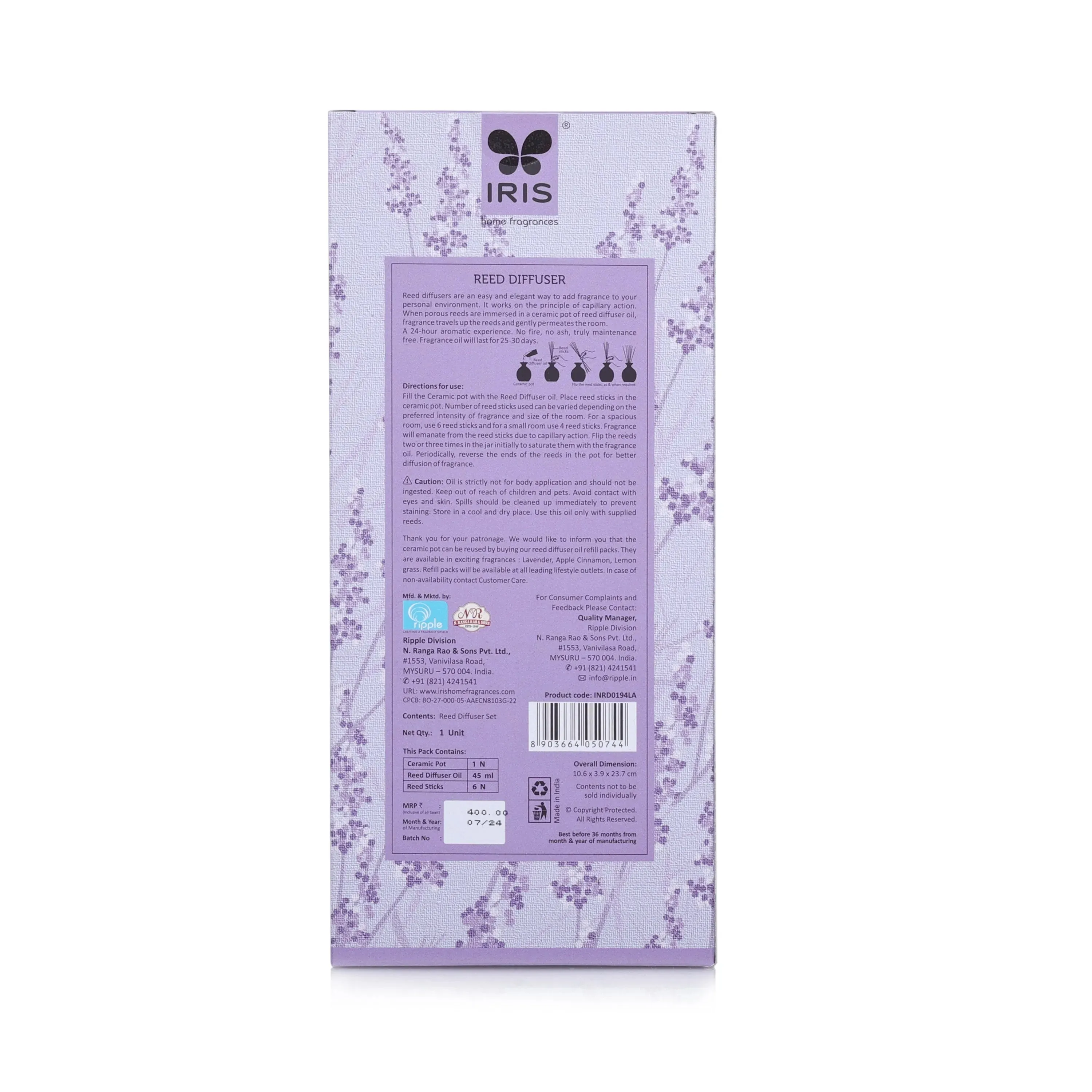 Reed Diffuser Set | Multiple Fragrance | 4.5 x 2.2 x  9.4 inches