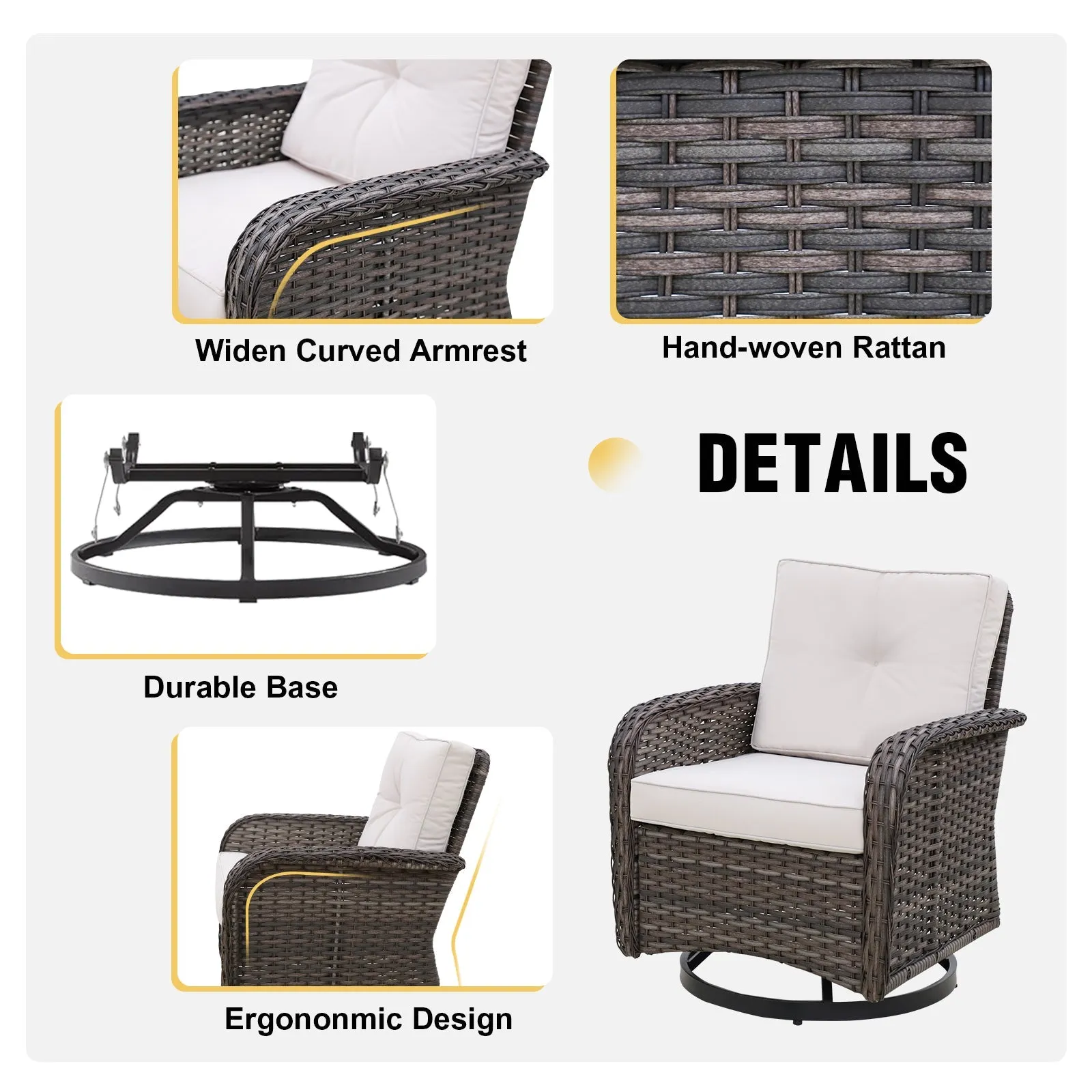Rustic Veranda Outdoor Patio Swivel Rocking Chairs, Set of 4