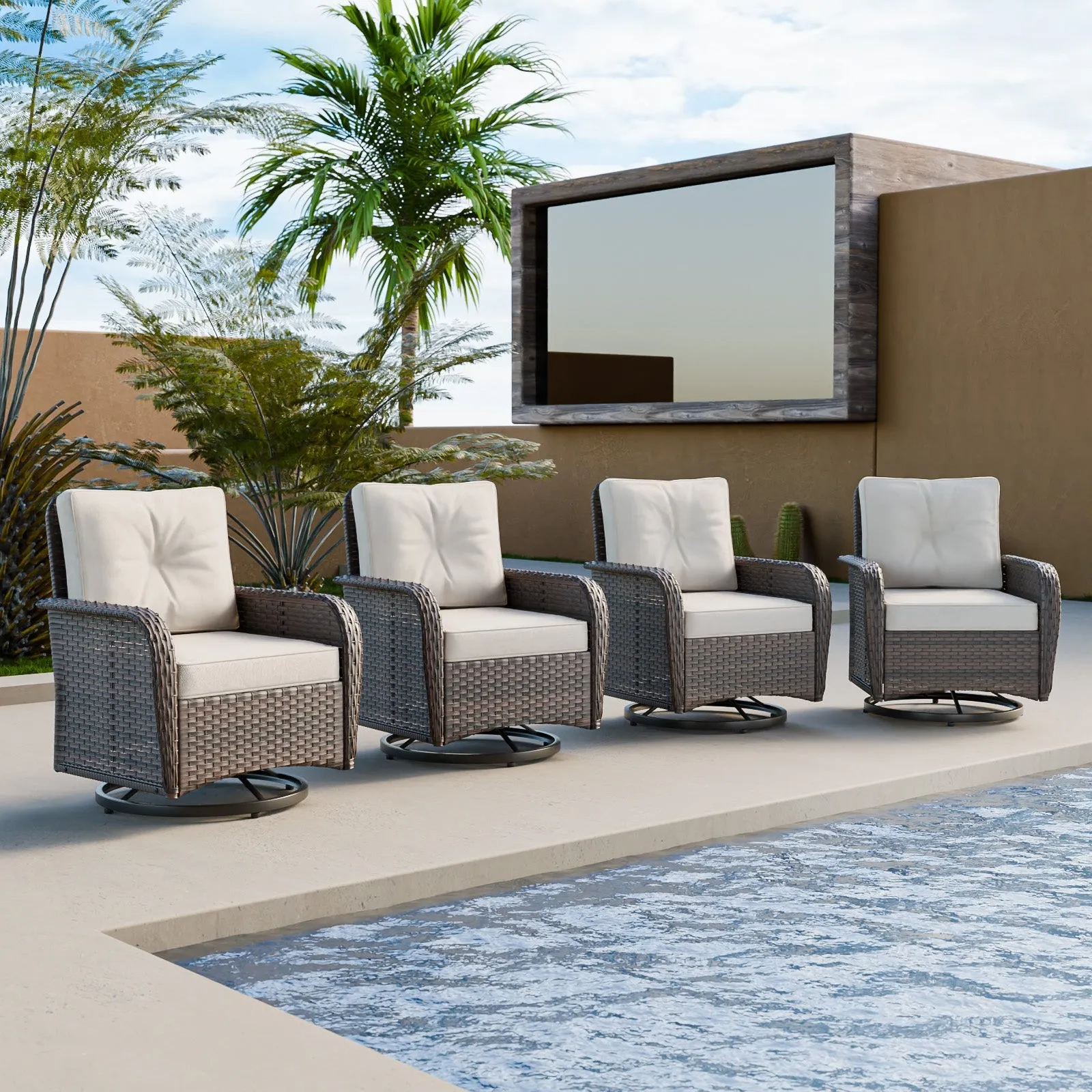 Rustic Veranda Outdoor Patio Swivel Rocking Chairs, Set of 4