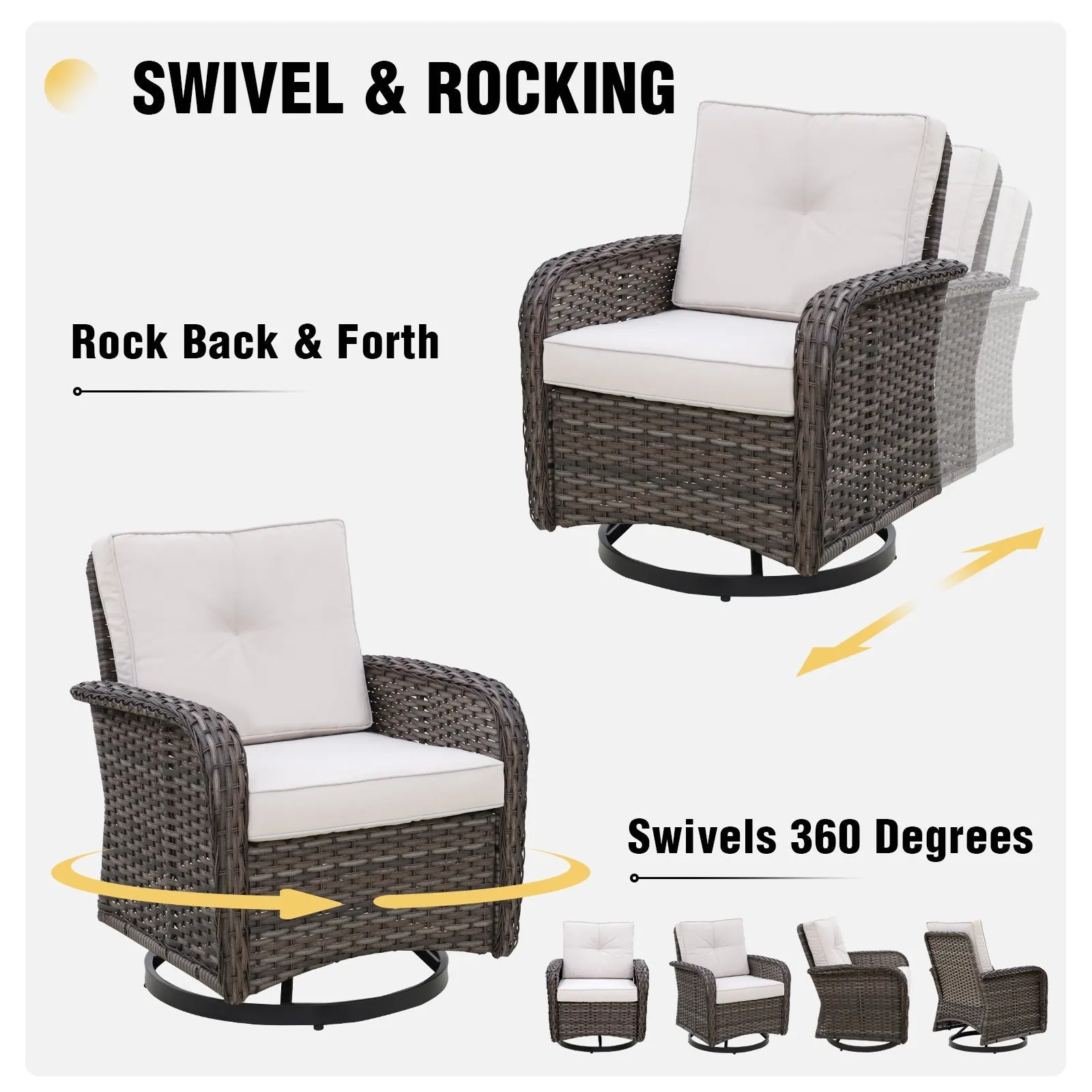 Rustic Veranda Outdoor Patio Swivel Rocking Chairs, Set of 4