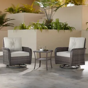 Rustic Veranda Patio Bistro Set, Swivel Rocking Chairs with Side Table, Gray/Beige