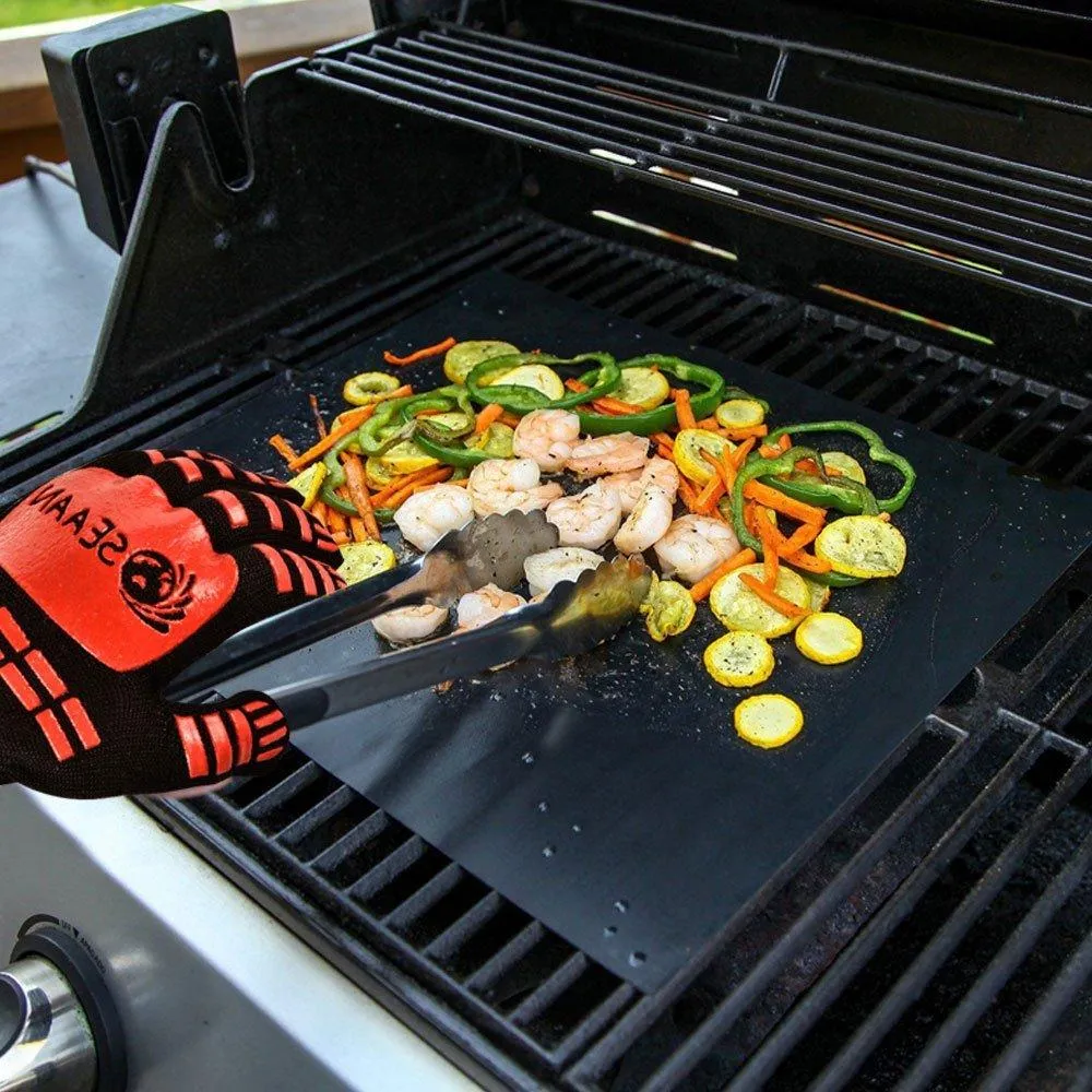 SEAAN Kitchen Cooking Oven Mitts- 932&deg;F Extreme Heat Proof BBQ Grilling Gloves - Outdoor and Indoor Heat Resistant Kitchen Gloves-Five Fingers Oven Gloves Set-1 Pair Suitable for Men and Women