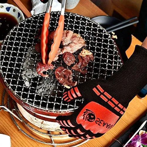 SEAAN Kitchen Cooking Oven Mitts- 932&deg;F Extreme Heat Proof BBQ Grilling Gloves - Outdoor and Indoor Heat Resistant Kitchen Gloves-Five Fingers Oven Gloves Set-1 Pair Suitable for Men and Women