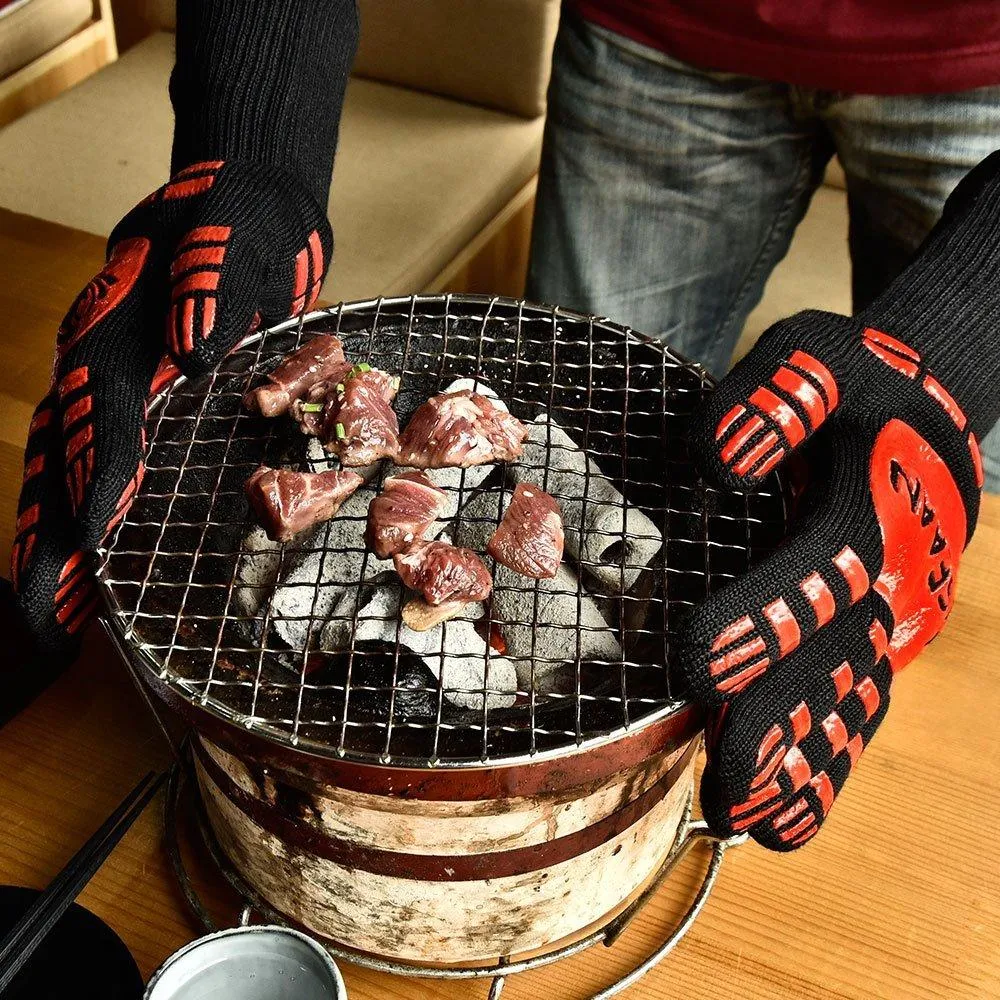 SEAAN Kitchen Cooking Oven Mitts- 932&deg;F Extreme Heat Proof BBQ Grilling Gloves - Outdoor and Indoor Heat Resistant Kitchen Gloves-Five Fingers Oven Gloves Set-1 Pair Suitable for Men and Women