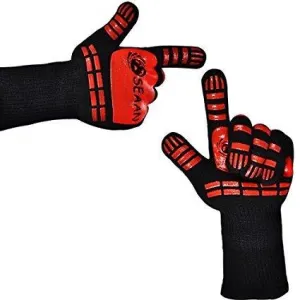 SEAAN Kitchen Cooking Oven Mitts- 932&deg;F Extreme Heat Proof BBQ Grilling Gloves - Outdoor and Indoor Heat Resistant Kitchen Gloves-Five Fingers Oven Gloves Set-1 Pair Suitable for Men and Women