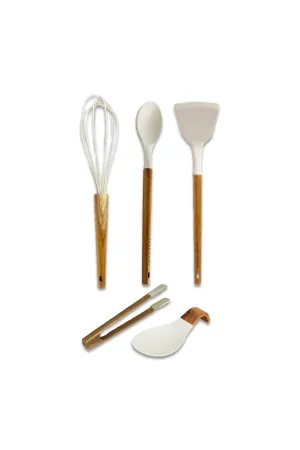 Set Of Silicone And Wood Kitchen Utensils