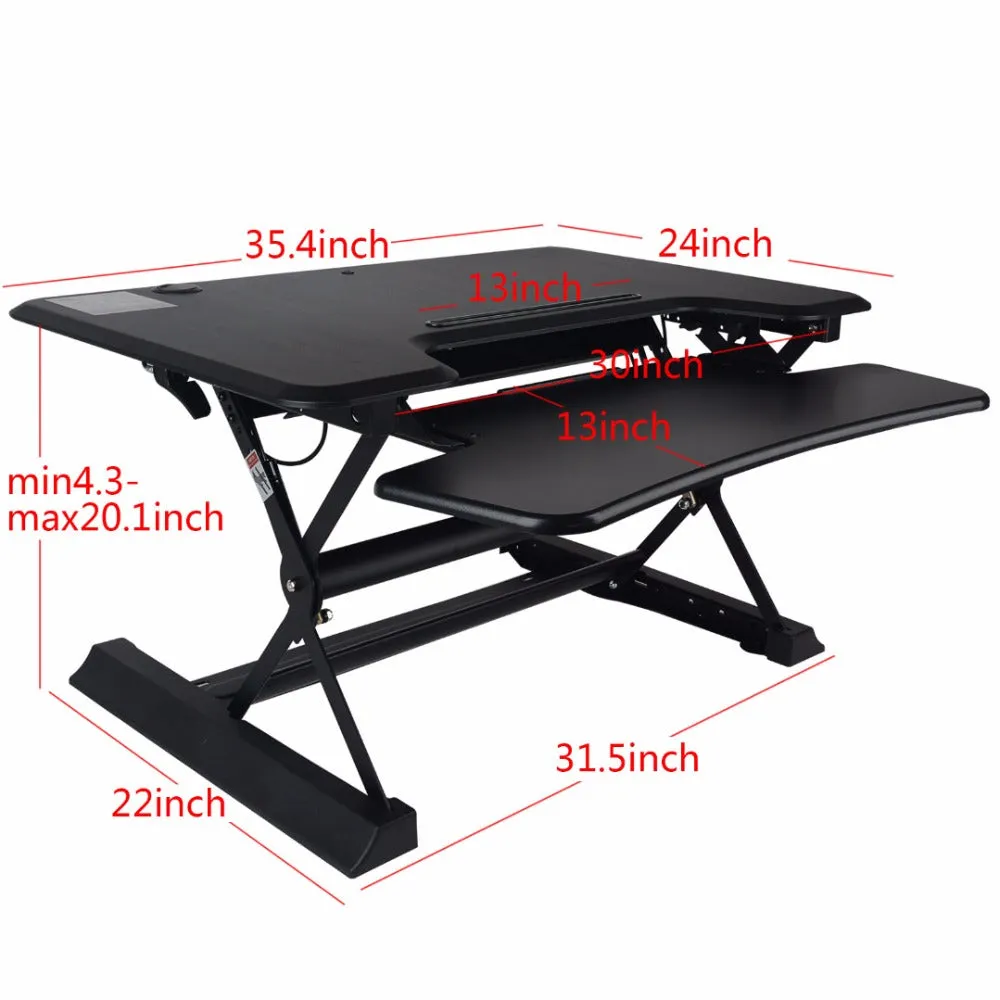 Shellhard 90x60CM Laptop Desk Standing Adjustable Height Stand Up Desk Computer Desk Table Workstation Black
