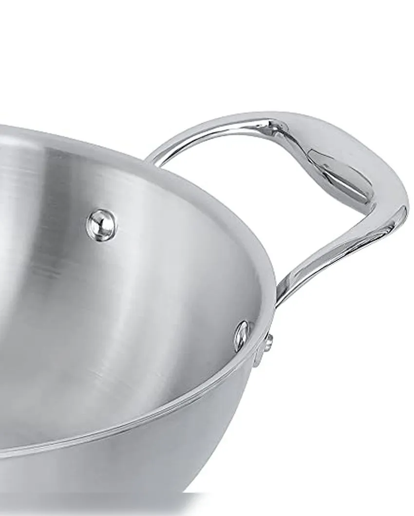 Silver Triply Stainless Steel Frypan With Kadhai | Safe For All Cooktops