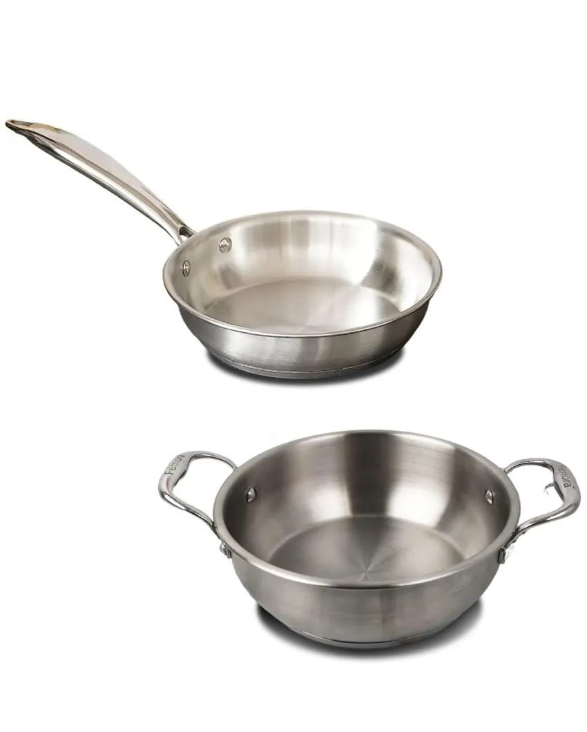 Silver Triply Stainless Steel Frypan With Kadhai | Safe For All Cooktops