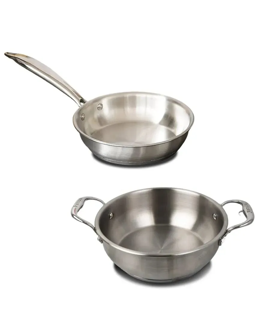 Silver Triply Stainless Steel Frypan With Kadhai | Safe For All Cooktops