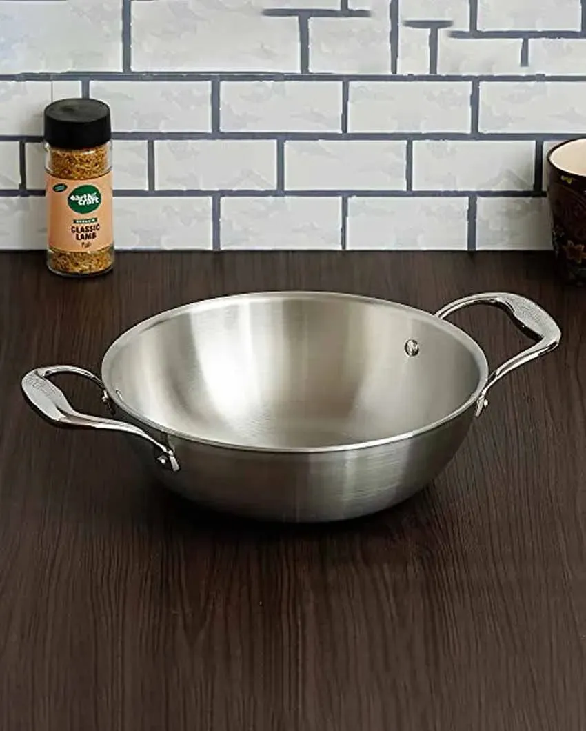 Silver Triply Stainless Steel Frypan With Kadhai | Safe For All Cooktops