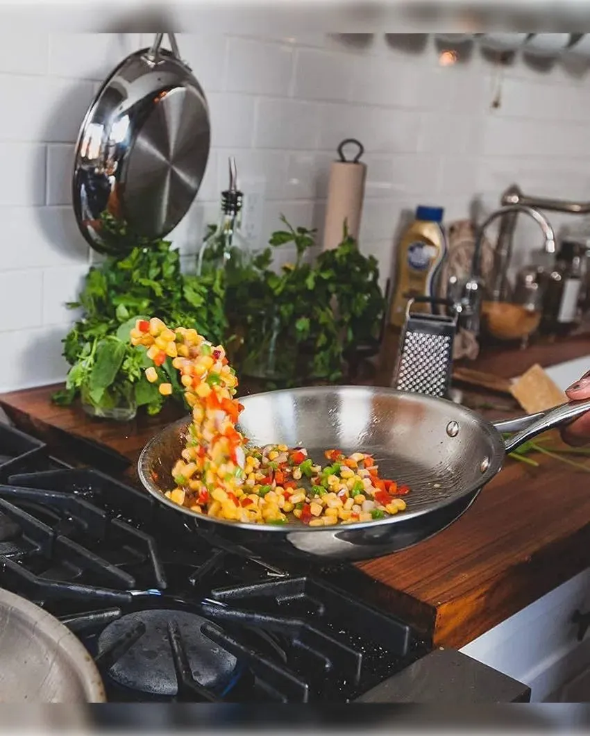 Silver Triply Stainless Steel Frypan With Kadhai | Safe For All Cooktops