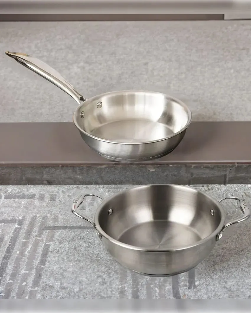 Silver Triply Stainless Steel Frypan With Kadhai | Safe For All Cooktops