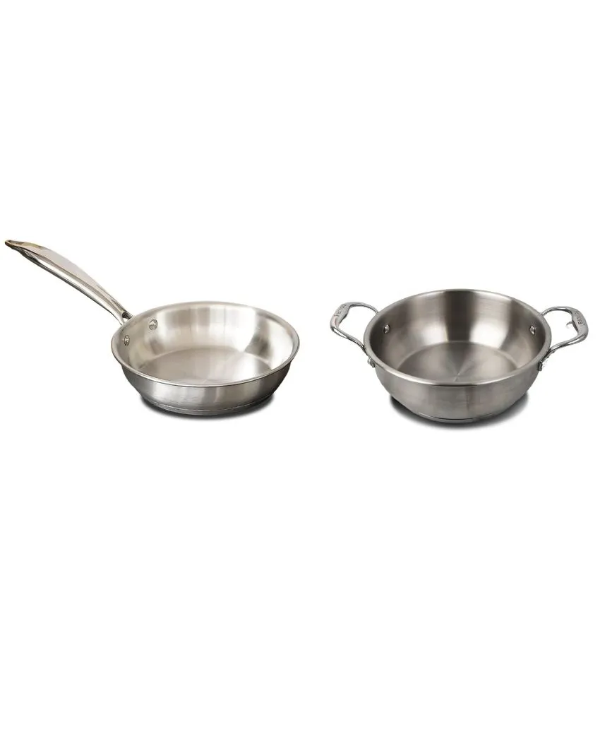 Silver Triply Stainless Steel Frypan With Kadhai | Safe For All Cooktops