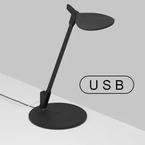 Splitty Matte Black Contemporary LED Desk Lamp with Wireless Charging Base and USB Port