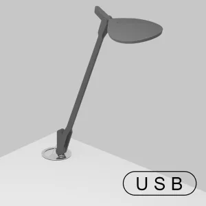 Splitty Matte Gray Contemporary LED Desk Lamp with Grommet Mount and USB Port