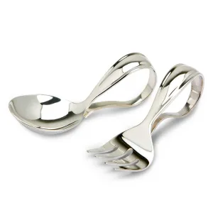Sterling Silver Feeding Spoon & Fork Set - Loop