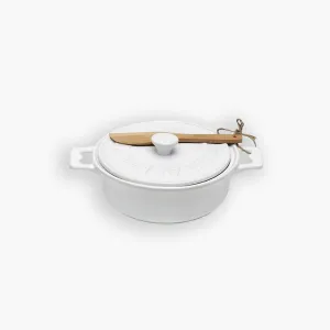 Stoneware Brie Baker W/ Wood Spreader (White)