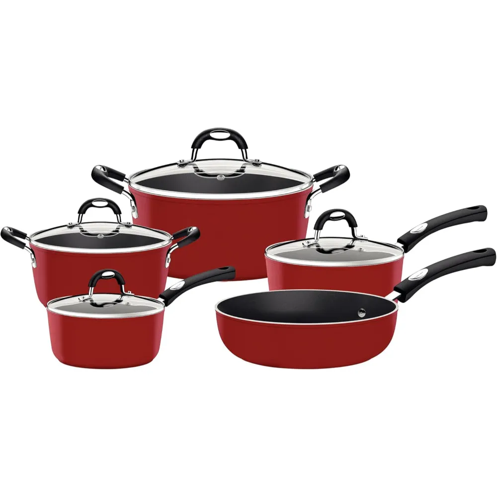 Tramontina Brazil  Monaco Induction Ready 9 Pieces Black Aluminum Cookware Set with Interior and Exterior Starflon Premium Nonstick Coating