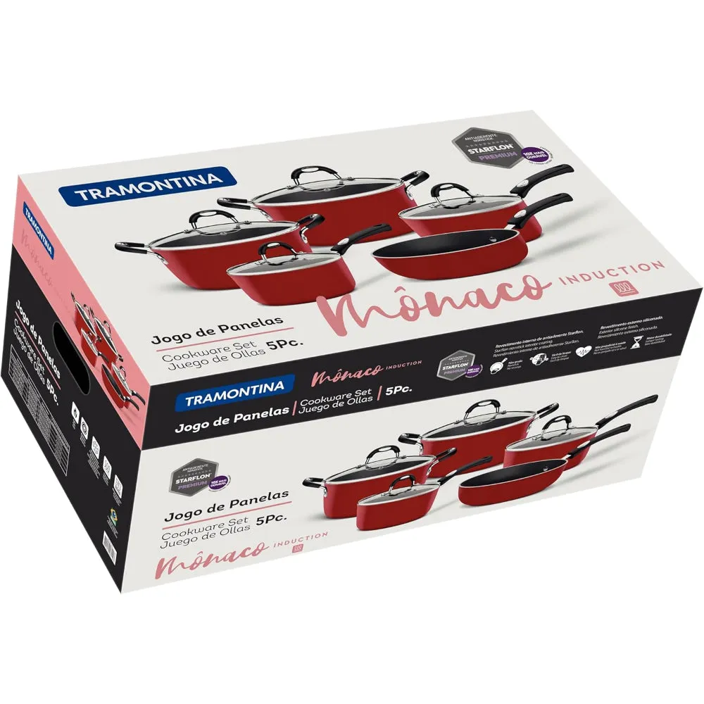 Tramontina Brazil  Monaco Induction Ready 9 Pieces Black Aluminum Cookware Set with Interior and Exterior Starflon Premium Nonstick Coating