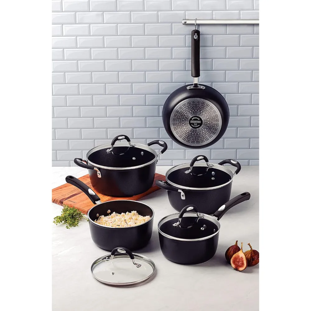 Tramontina Brazil  Monaco Induction Ready 9 Pieces Black Aluminum Cookware Set with Interior and Exterior Starflon Premium Nonstick Coating