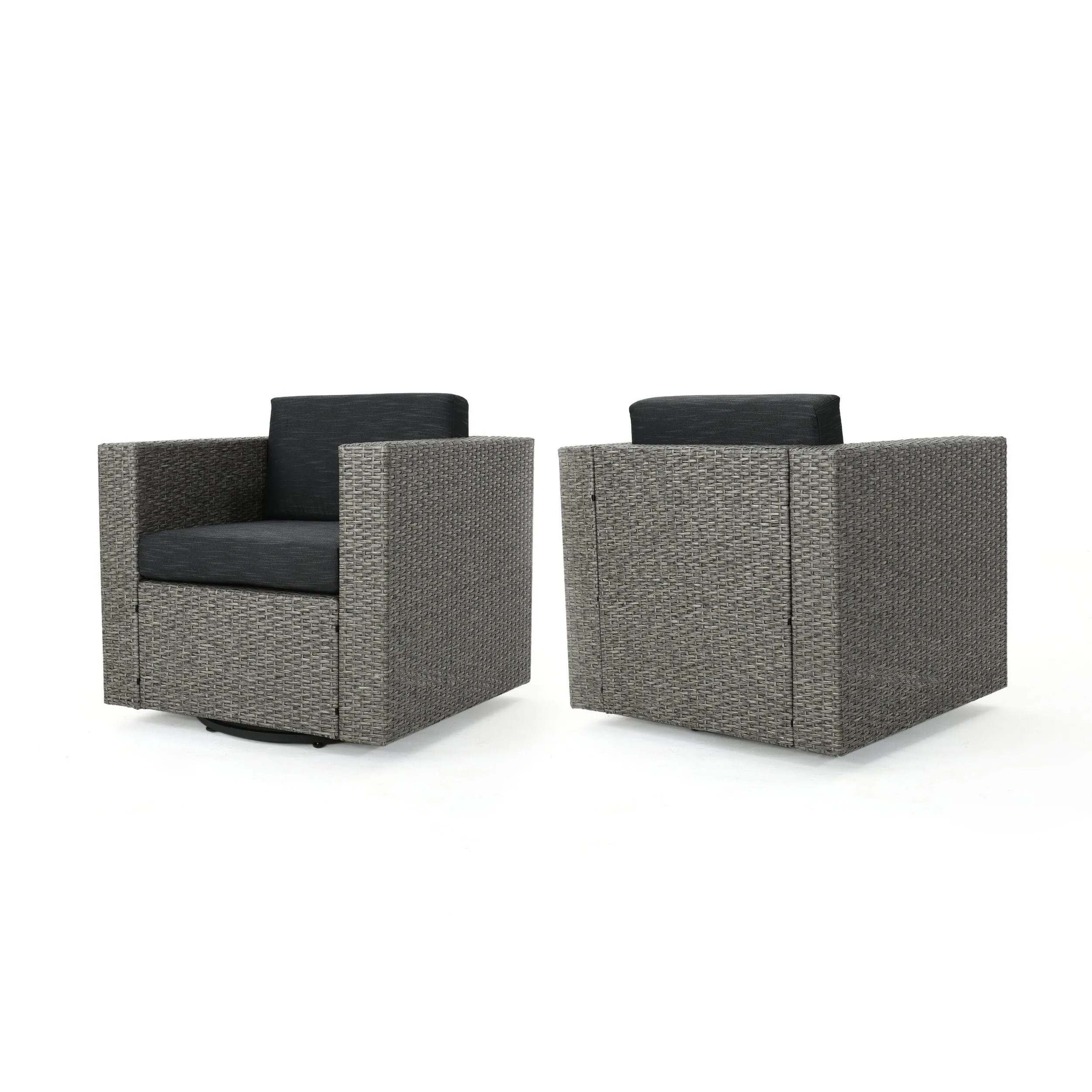 Venice Outdoor Wicker Swivel Club Chairs with Cushions, Set of 2