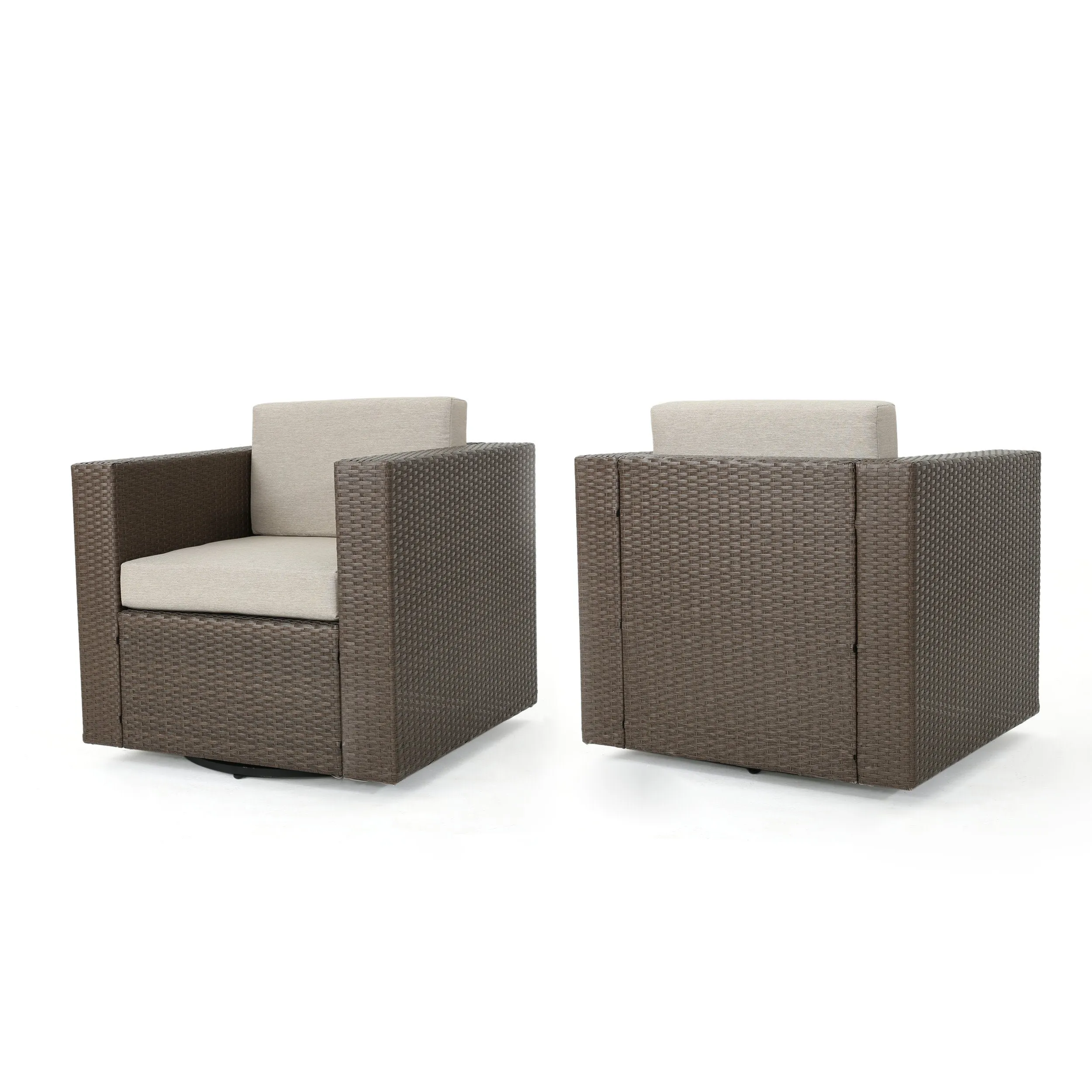 Venice Outdoor Wicker Swivel Club Chairs with Cushions, Set of 2