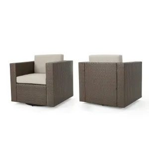 Venice Outdoor Wicker Swivel Club Chairs with Cushions, Set of 2
