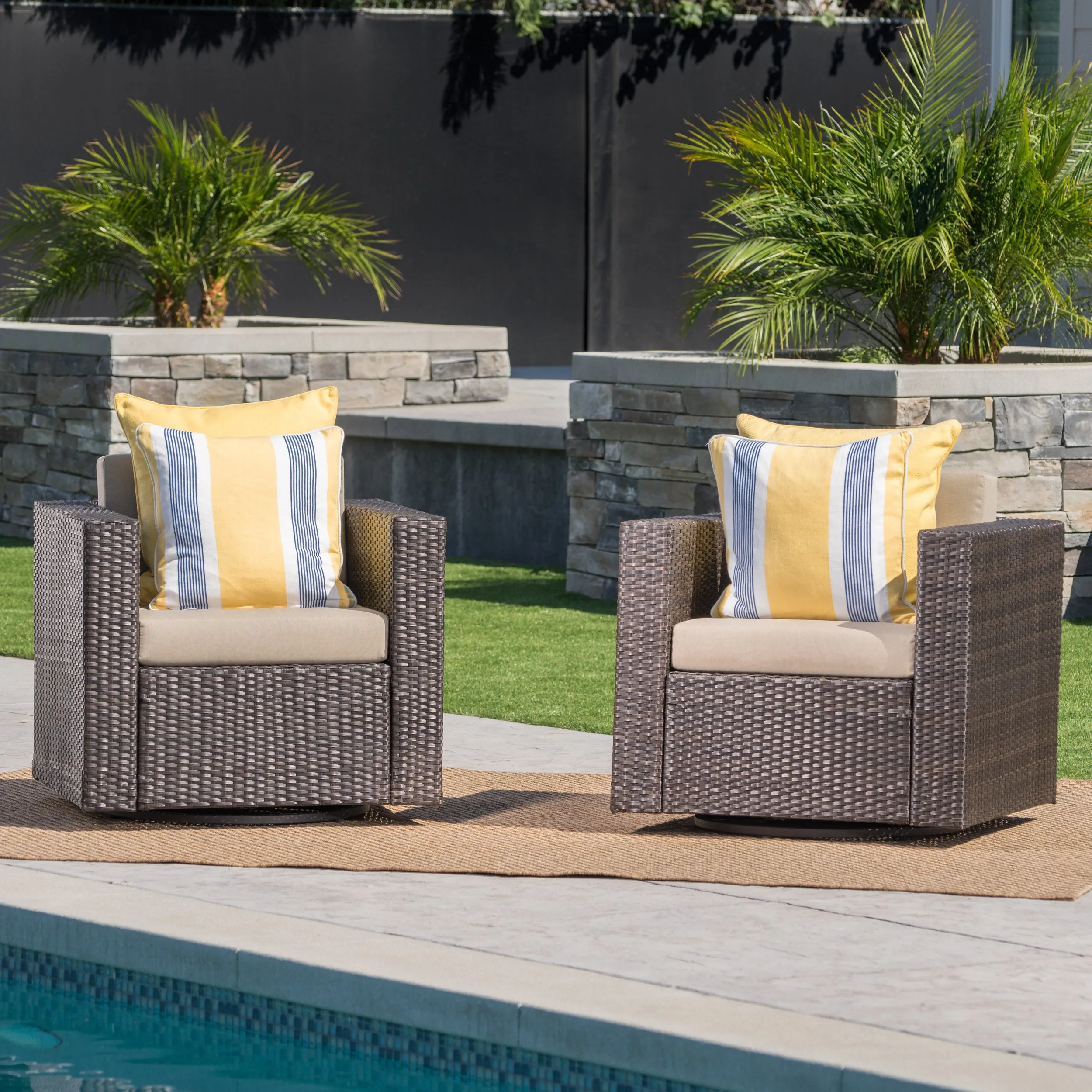 Venice Outdoor Wicker Swivel Club Chairs with Cushions