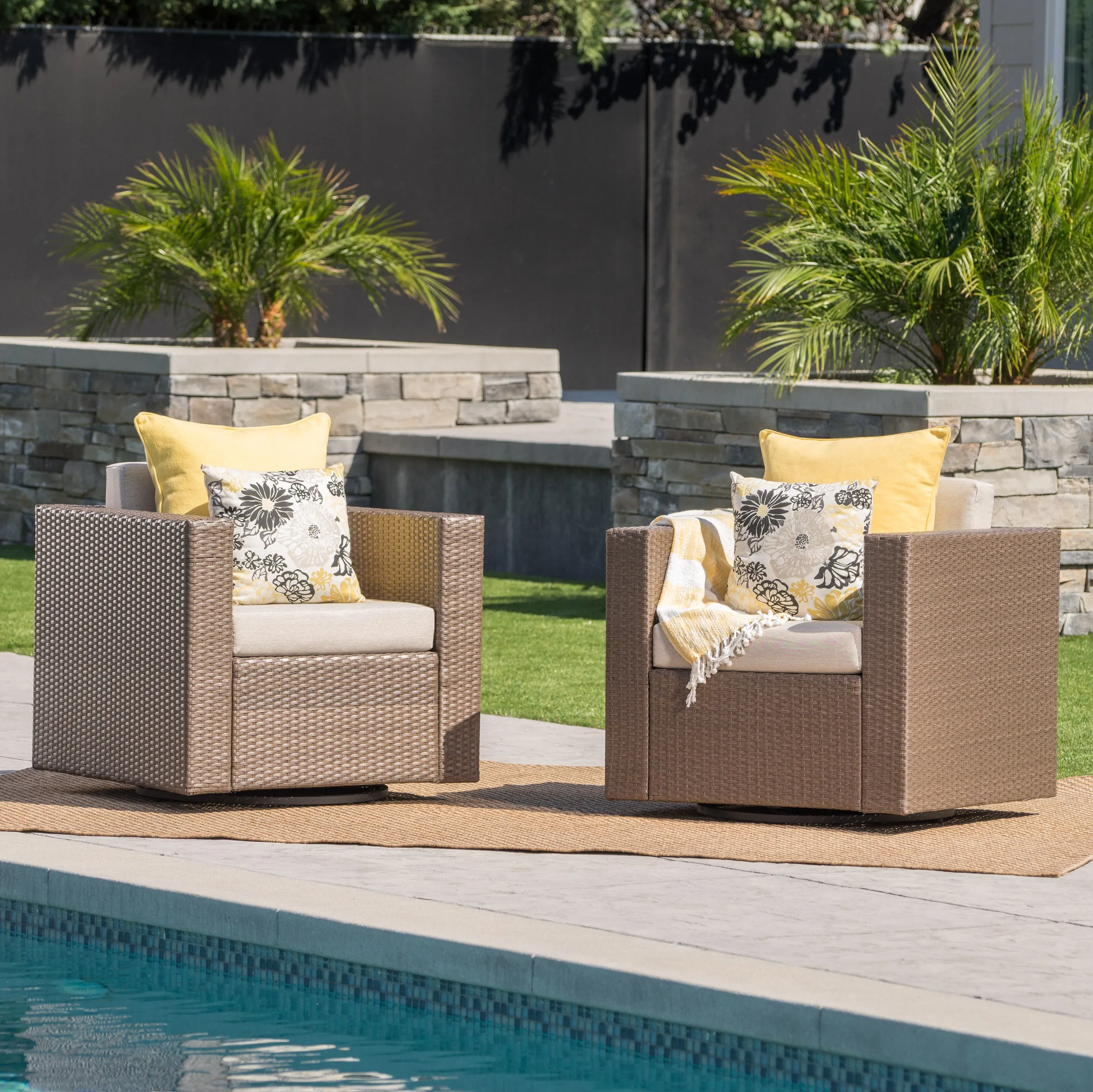 Venice Outdoor Wicker Swivel Club Chairs with Cushions